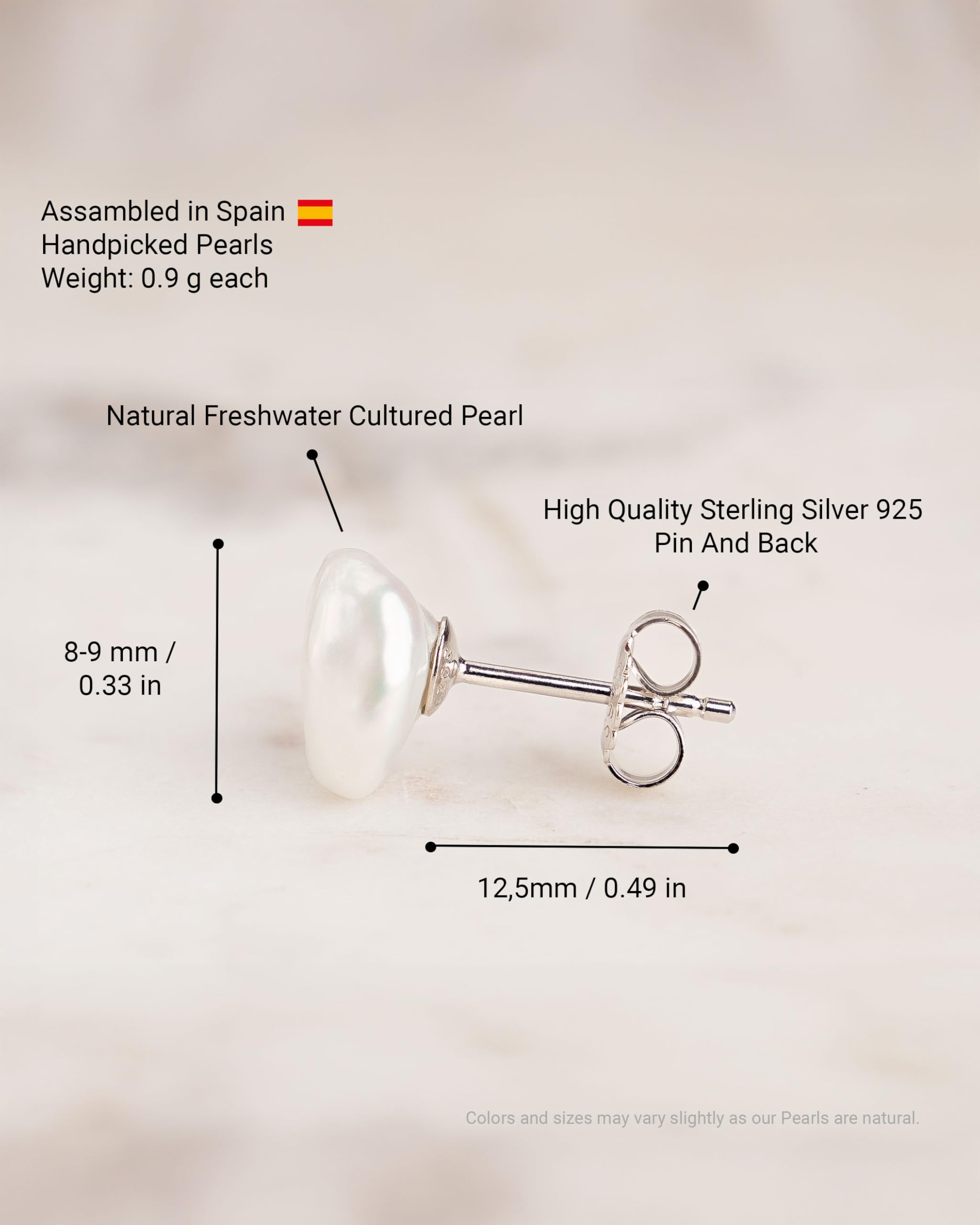 Damen Perlenohrringe Barocke Keshi Süßwasser Zuchtperlen in Weiß und Grau von SECRET & YOU - Perlen Ohrstecker Sterling Silber 925 - Erhältlich in 10 Größen von 7 mm bis 16 mm