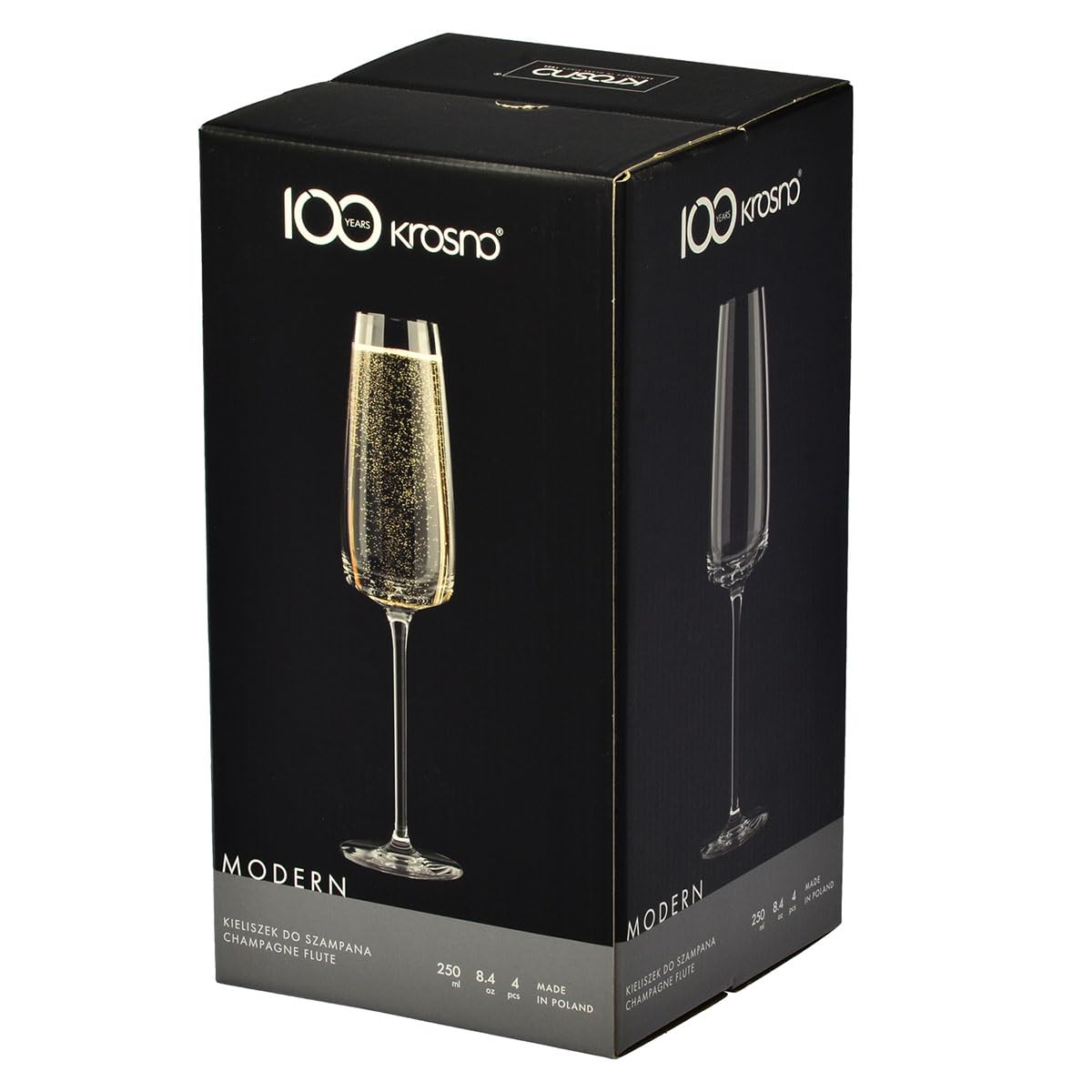 Krosno - Verres à champagne Modern 4 x 220ml | Verres à prosecco | Cadeau de mariage | Lave-vaisselle | Verre cristallin | Verre sans plomb | Durable | Résistant aux rayures | Durable | Résistant aux | Verre en cristal sans plomb, durable, résistant aux r