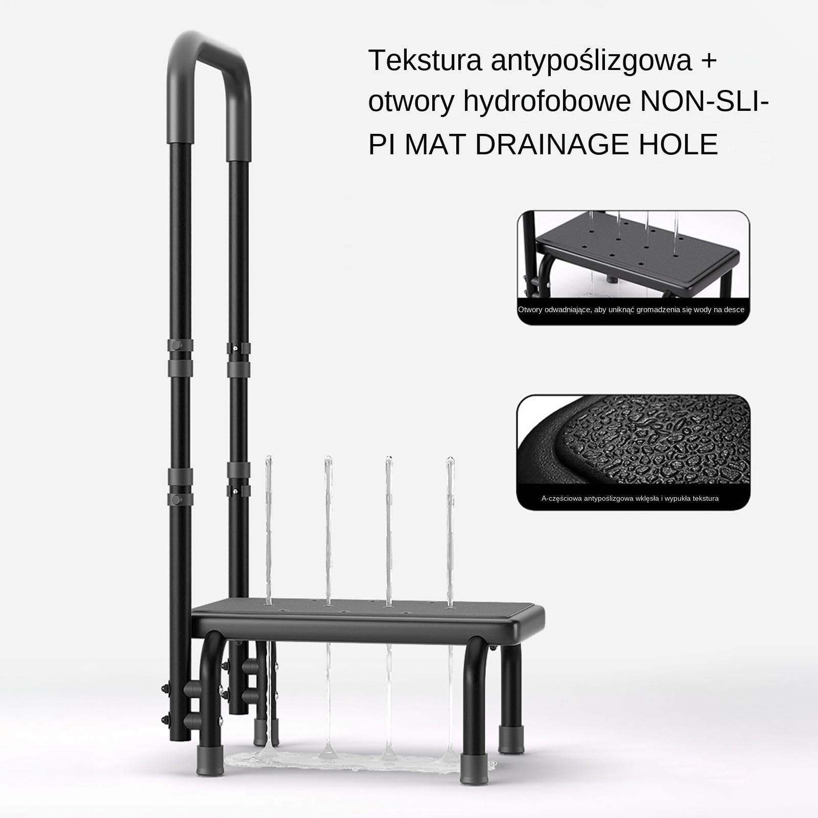 Taborety ze stopniem dla seniorów, guma antypoślizgowa, 95,6 x 41 x 29,3 cm, regulowane podwyższenie wanny, pomoc przy wejściu ze stali węglowej dla seniorów, regulowane, do kuchennej wanny łazienkowe