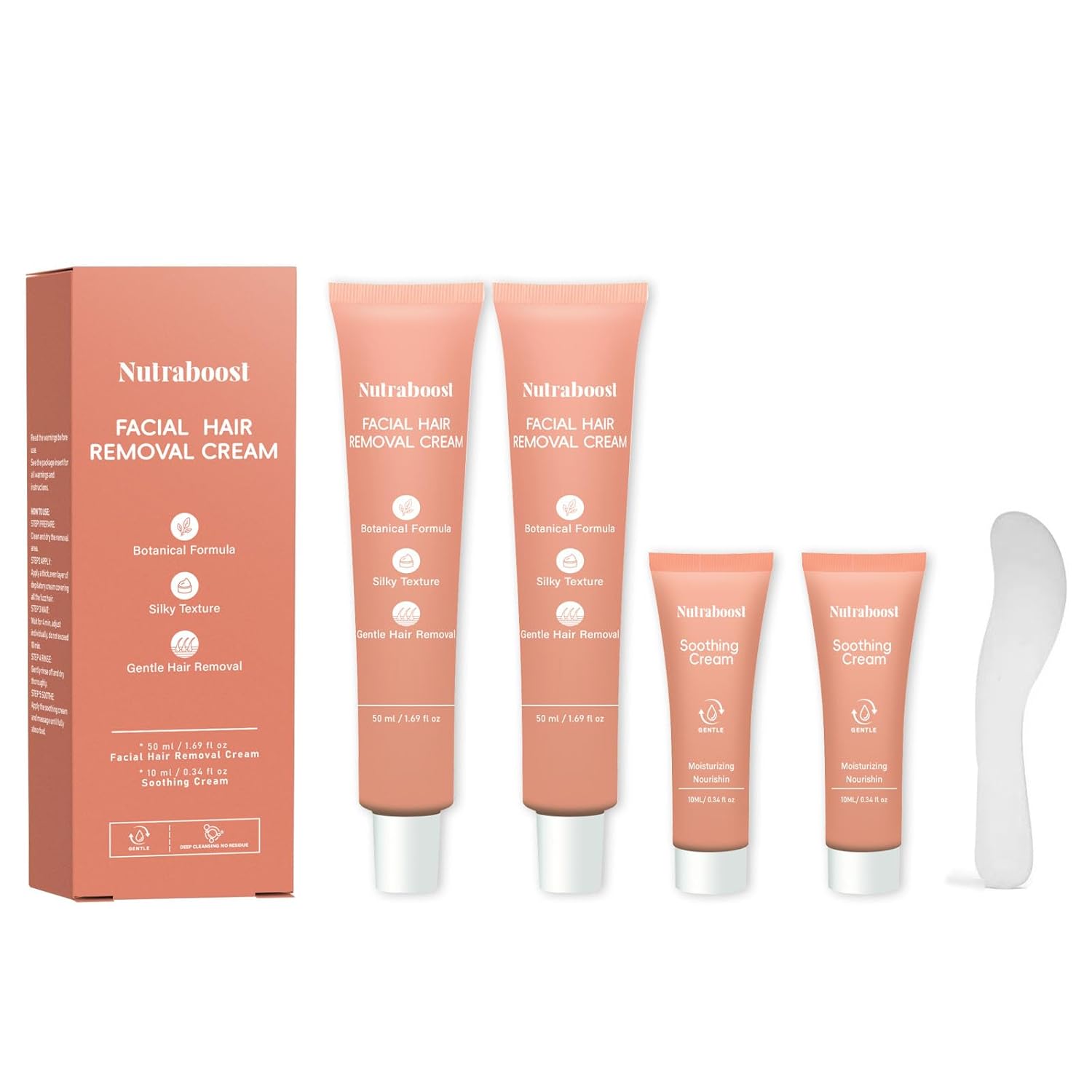 Women’s facial hair removal cream, （4 Min, 7 Days Smooth）suitable for upper lip and chin hair removal, two in one, containing soothing cream, suitable for sensitive skin (2pcs)