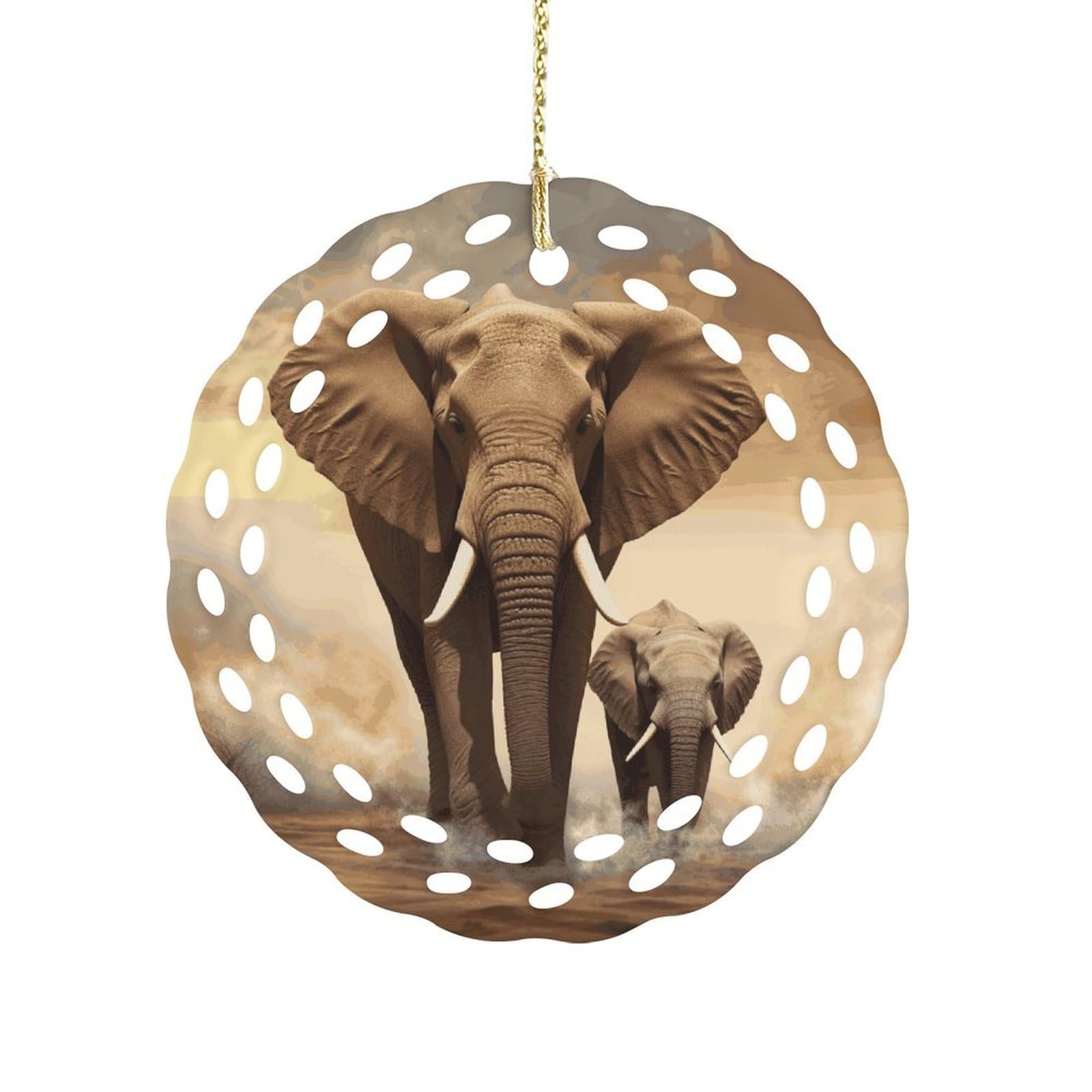Fodpand Women's Style Elephant And Baby Elephant Ceramic Ornament For Home Decor 3.2" Round Tree Decoration Christmas Ornaments For Men Double-Sided Design