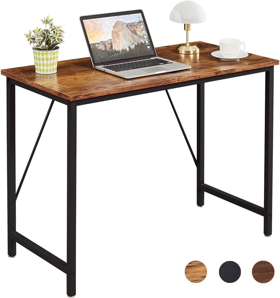 SUPERJARE 39 Inches Computer Desk, Sturdy Home Office Desk for Laptop, Modern Simple Style Writing Table, Multipurpose Workstation - Retro Brown
