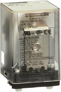 Schneider Electric Square D Plug in Relay, Type KU, Blade, 05 HP at 240 VAC, 10A Resistive at 120 VAC, 11 Blade, 3PDT, 3NO, 3NC, 24 VDC Coil