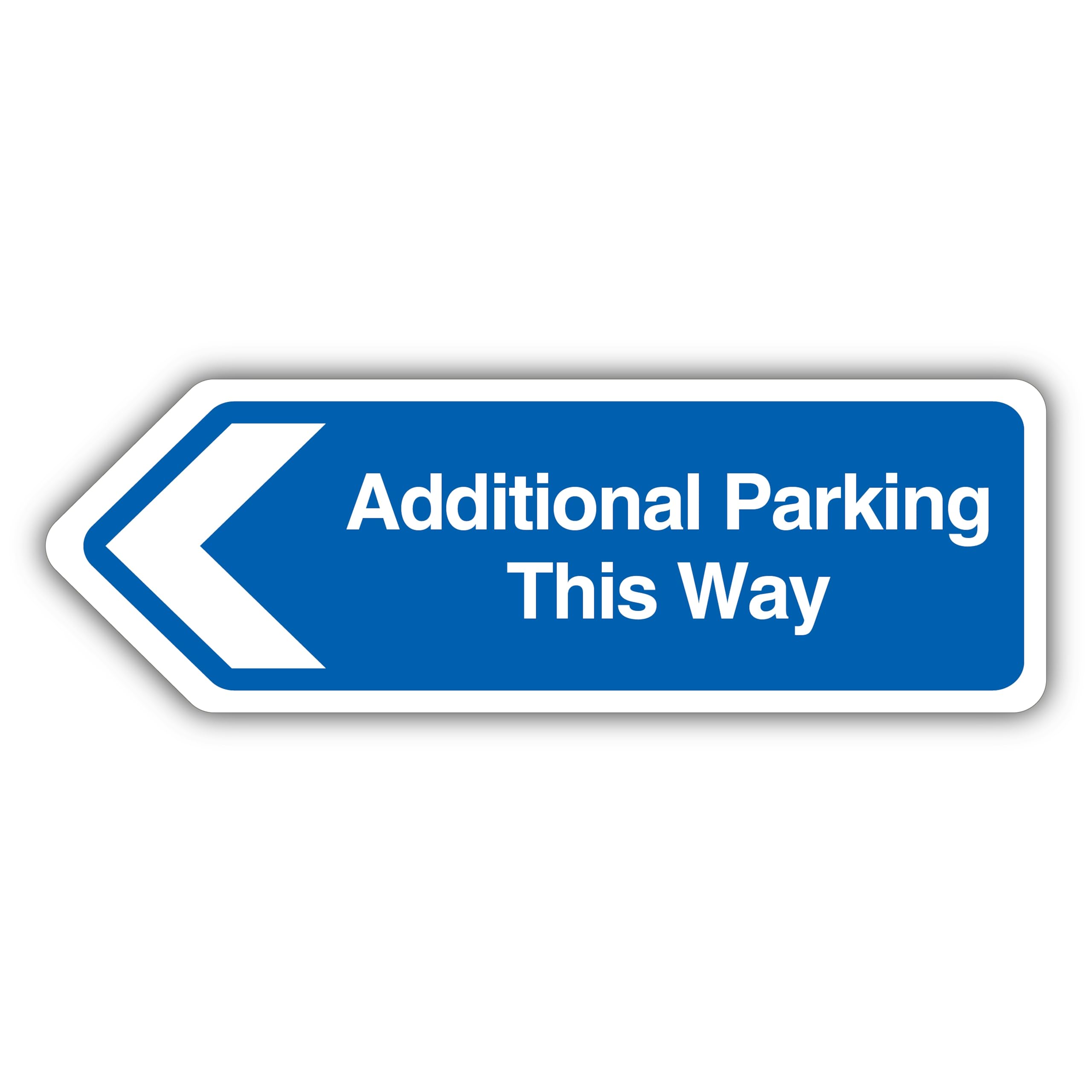 V Safety Additional Parking This Way Arrow Left - Blue - Shaped Sign 300 x 100 mm - 1mm Rigid Plastic