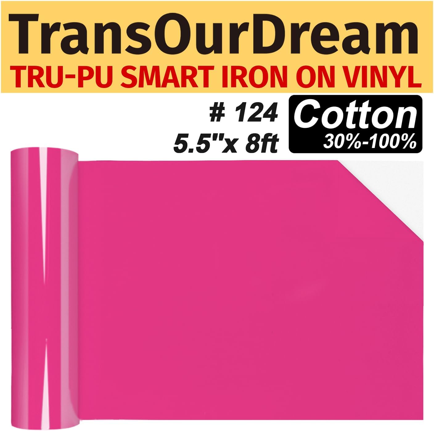 TransOurDream Smart Iron On Vinyl Roll - 5.5in x8ft White Flock HTV for T-Shirts, Easy to Cut & Weed, Velvet Flock