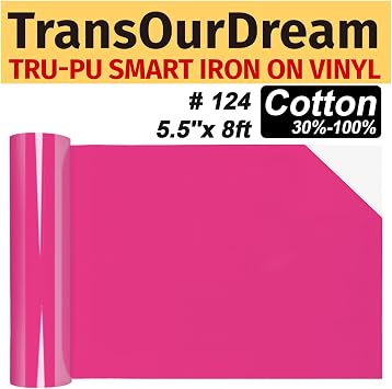 TransOurDream Tru-PU Smart Iron On Vinyl for Joy, 5.5in x 8ft Fuchsia Red Iron On Vinyl Roll for T-Shirts, Matte Pink Joy Vinyl for Shirt, Easyweed Smart Vinyl