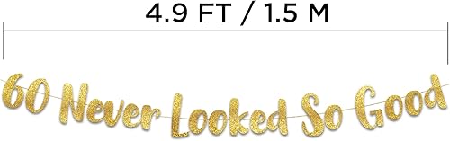 Miniatura 5 de Pancarta dorada con purpurina «60 Never Looked So Good» – Decoración de fiesta de cumpleaños y aniversario de 60 años Dorado,Negro
