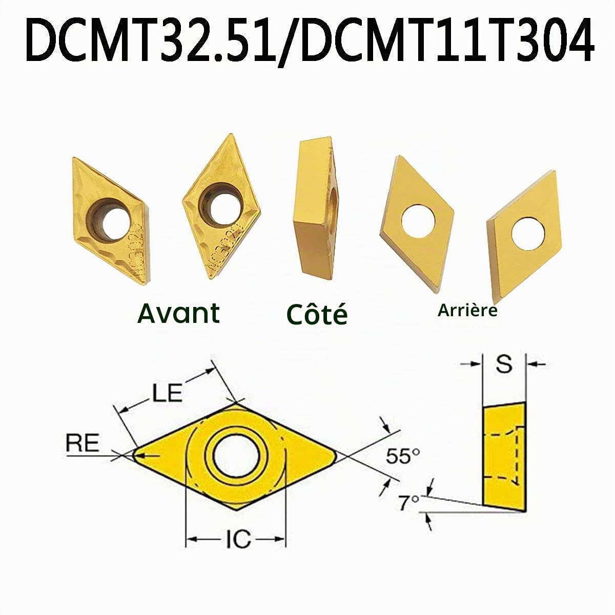 Barre d'alésage de 1,6 cm SDJCR1616H11 + SDJCL1616H11 - Support pour outil de tournage externe avec 10 inserts de tournage en carbure DCMT32.51/DCMT11T304-HMP NC3020