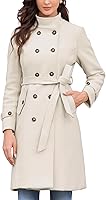 Allegra K Women's Stand Collar Double Breasted Pea Coat Trench Long Winter Coat with Belt 2025