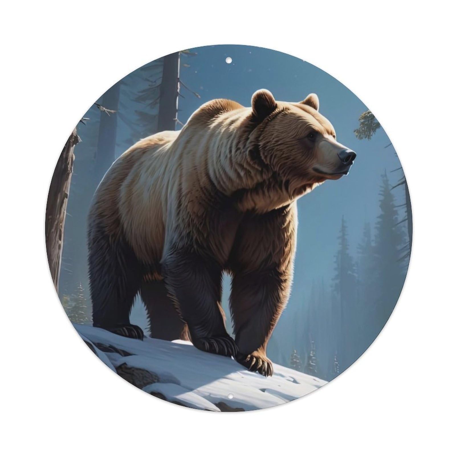 Animal Brown Bear Moonlight Forest Wildlife Nature Habitat Vintage Metal Tin Sign Plaque Wall Decor for Cafe, Club Bar, Office, Garden Metal Poster 8x8Inch