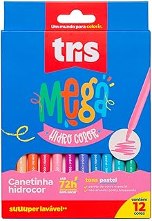 Hidrocor Ponta Fina Mega Hidro Color - Tons Pastel - 12 Cores - Tris