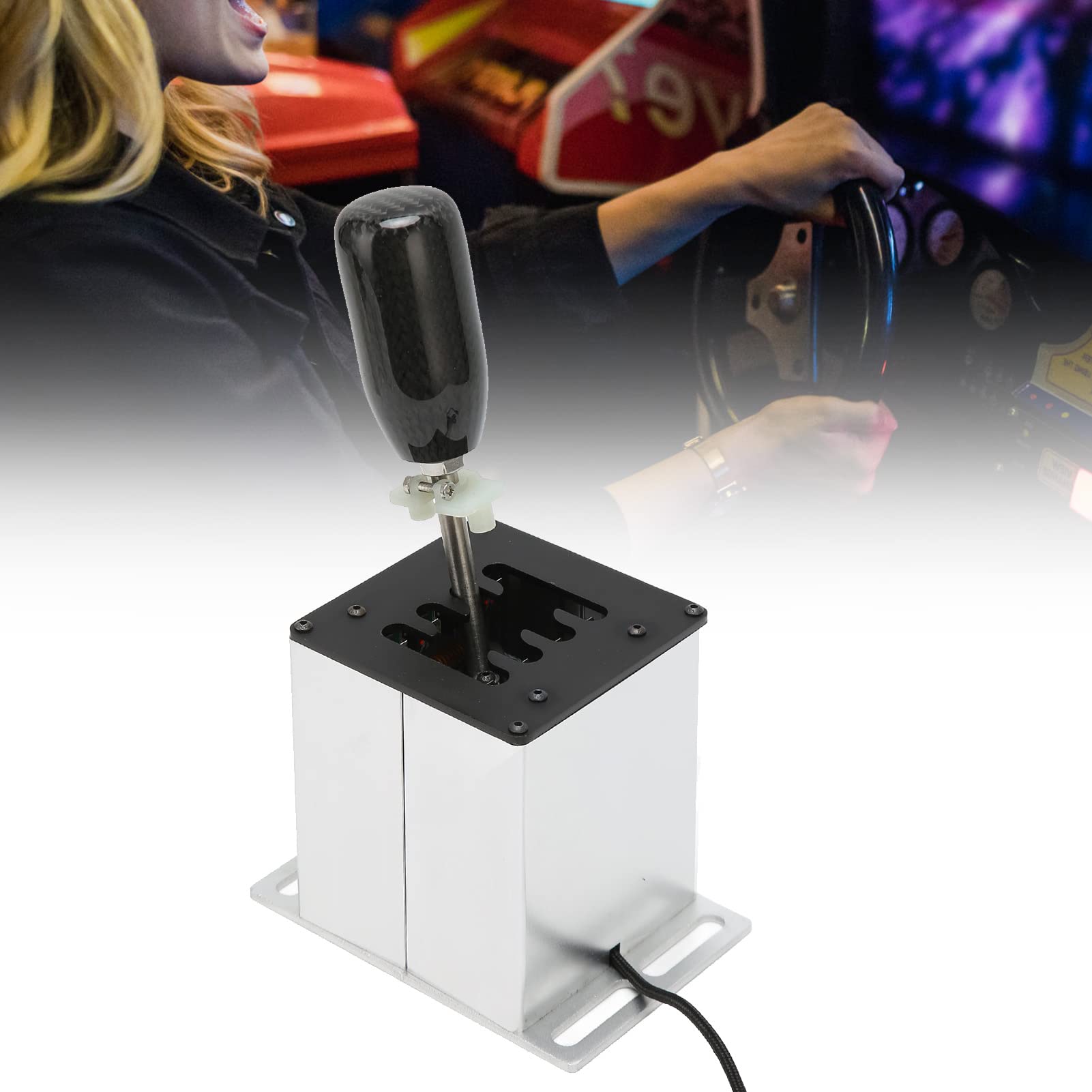 CHICIRIS Manetka USB Simulator z Uchwytem z Włókna Węglowego, Dźwignia Zmiany Biegów do Gier Wyścigowych z przekładnią 7 Plus R, Kompatybilna z G920, dla T300RS GT, Stop Aluminium, dla DiRT 2.0 4,