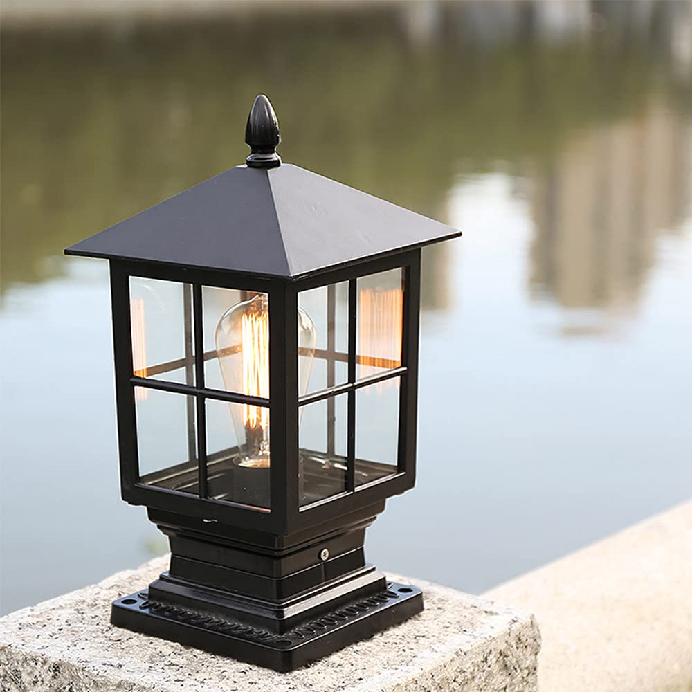 Mengjay Outdoor Street Light/Post Lights, Antique Style Outdoor Street Light with Black Aluminum Frame, for Outdoor Garden Entrance and Path Light Torch, IP55, 230V,E27 (Black, Style.A)