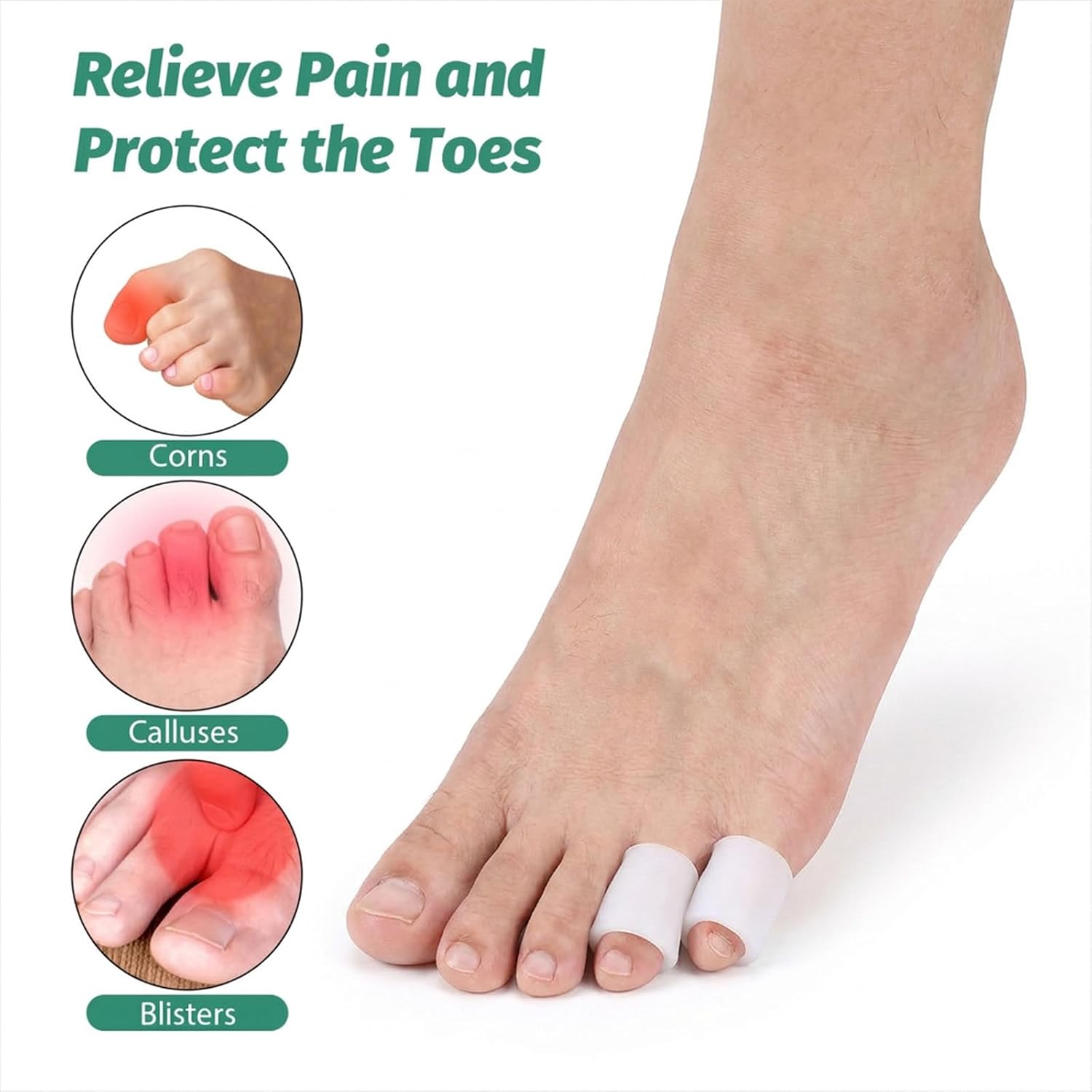 Silicone Toe Protectors, 24 Pcs Toe Sleeves Cuttable Silicone Pinky Toes Sleeves Gel Toes Protector Toes-Tube Pads Corn Protectors