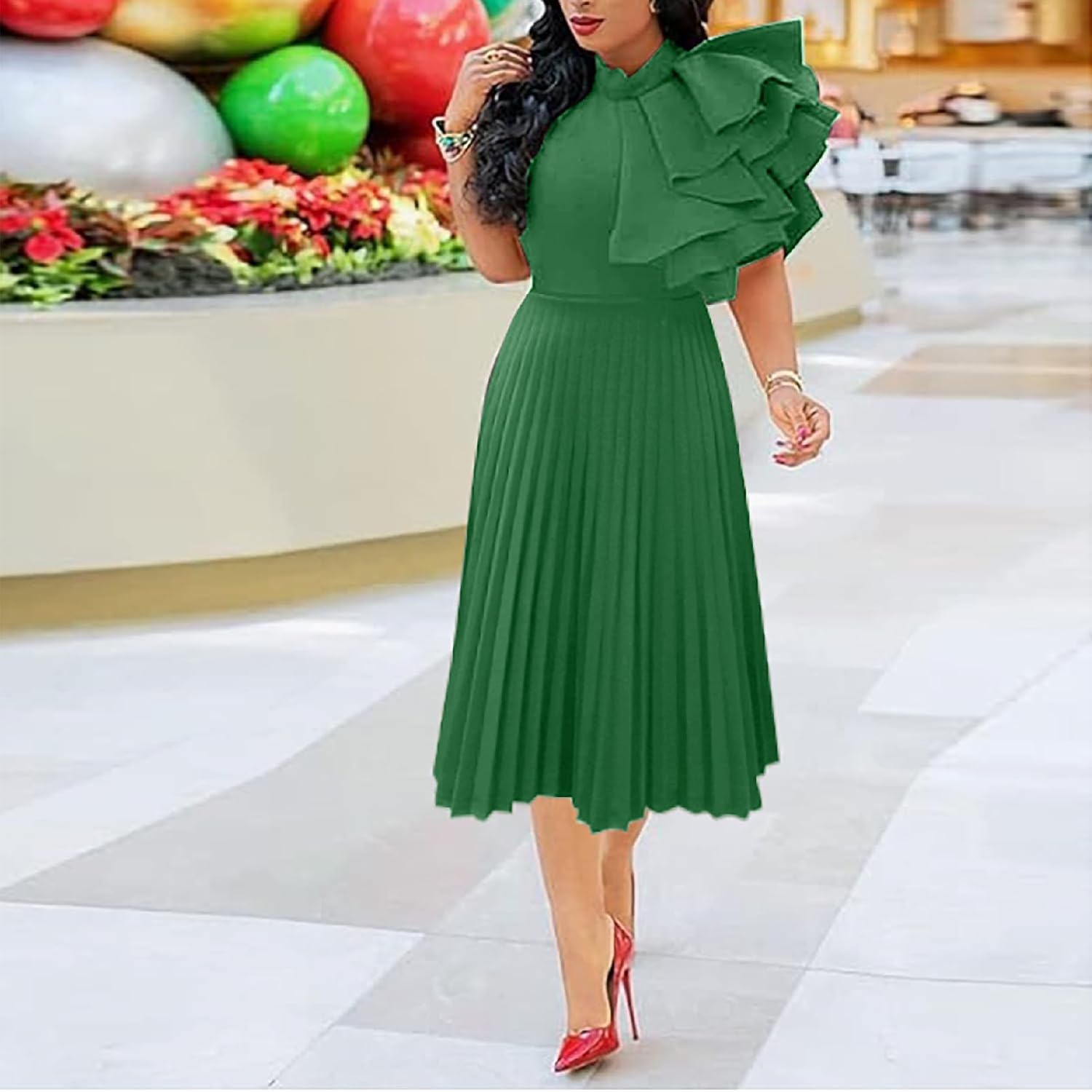 Women's Elegant Formal Bodycon Ruffle Sleeveless Maxi Dress Pleated Hem Prom Gown Evening Party Pencil Dress