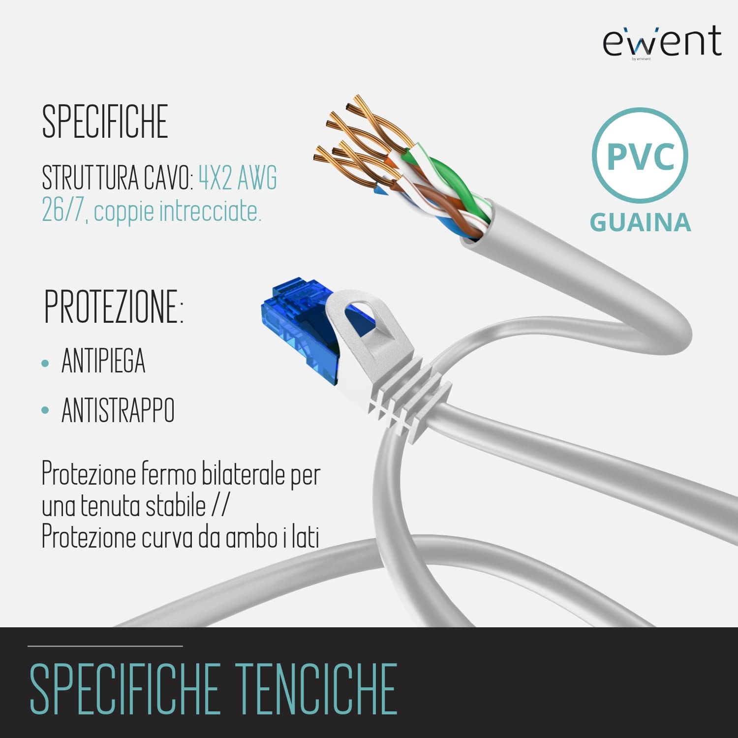 Cavo Ethernet RJ45 Cat5e UTP 50 Cm | Piatto E Leggero In Alluminio Rame Per Rete - 6