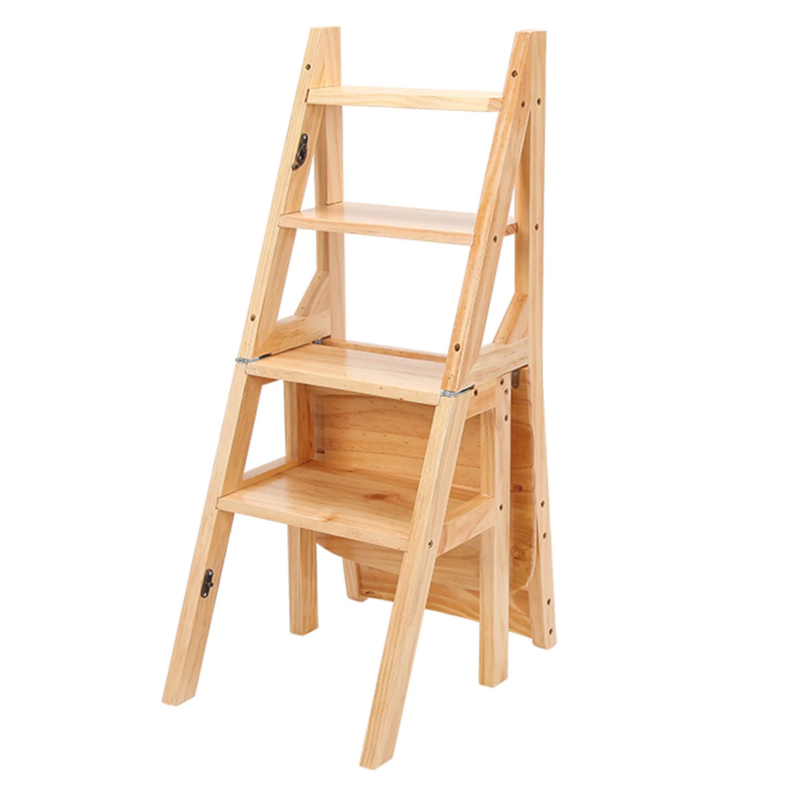 Taburete de escalera plegable multifunción con peldaños de madera estables para el hogar