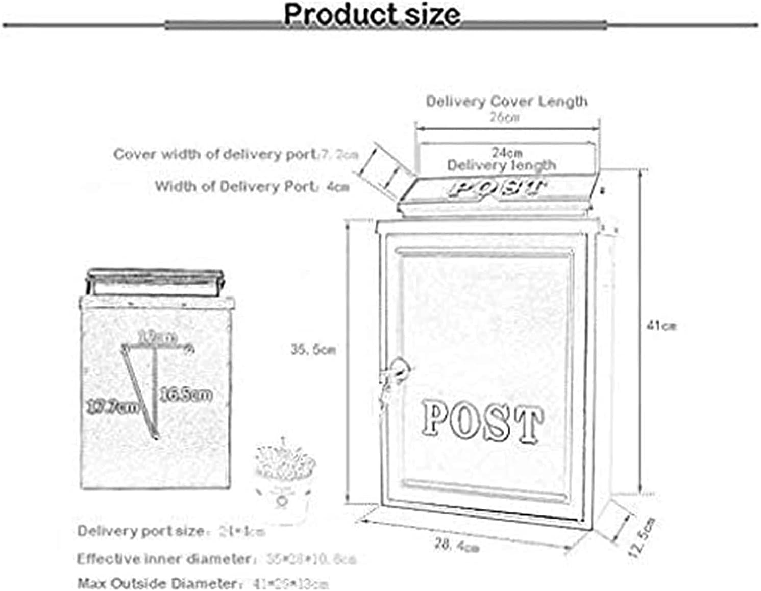 Post Boxes Mailboxes Wall-Mount Postbox Wall Mounted Vertical Mailbox High Security Steel Locking Letter Box Office Drop Box Comment Box,Golden-One Size