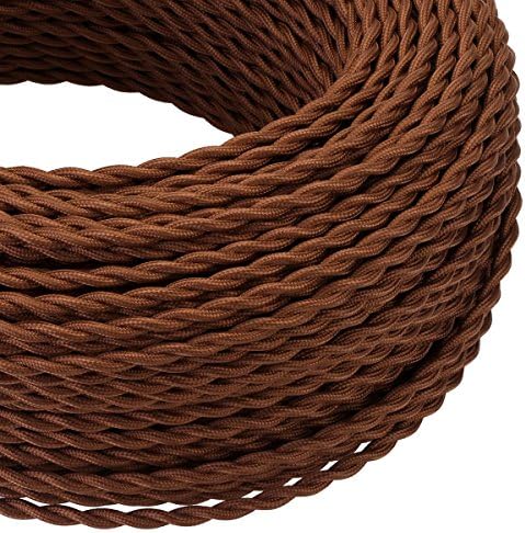 GreenSun Kabel materiałowy w stylu vintage, pleciony, tekstylny, skręcony, pleciony kabel z konopi, kabel elektryczny, 2 x 0,75 mm², do wiszącej lampy, brązowy