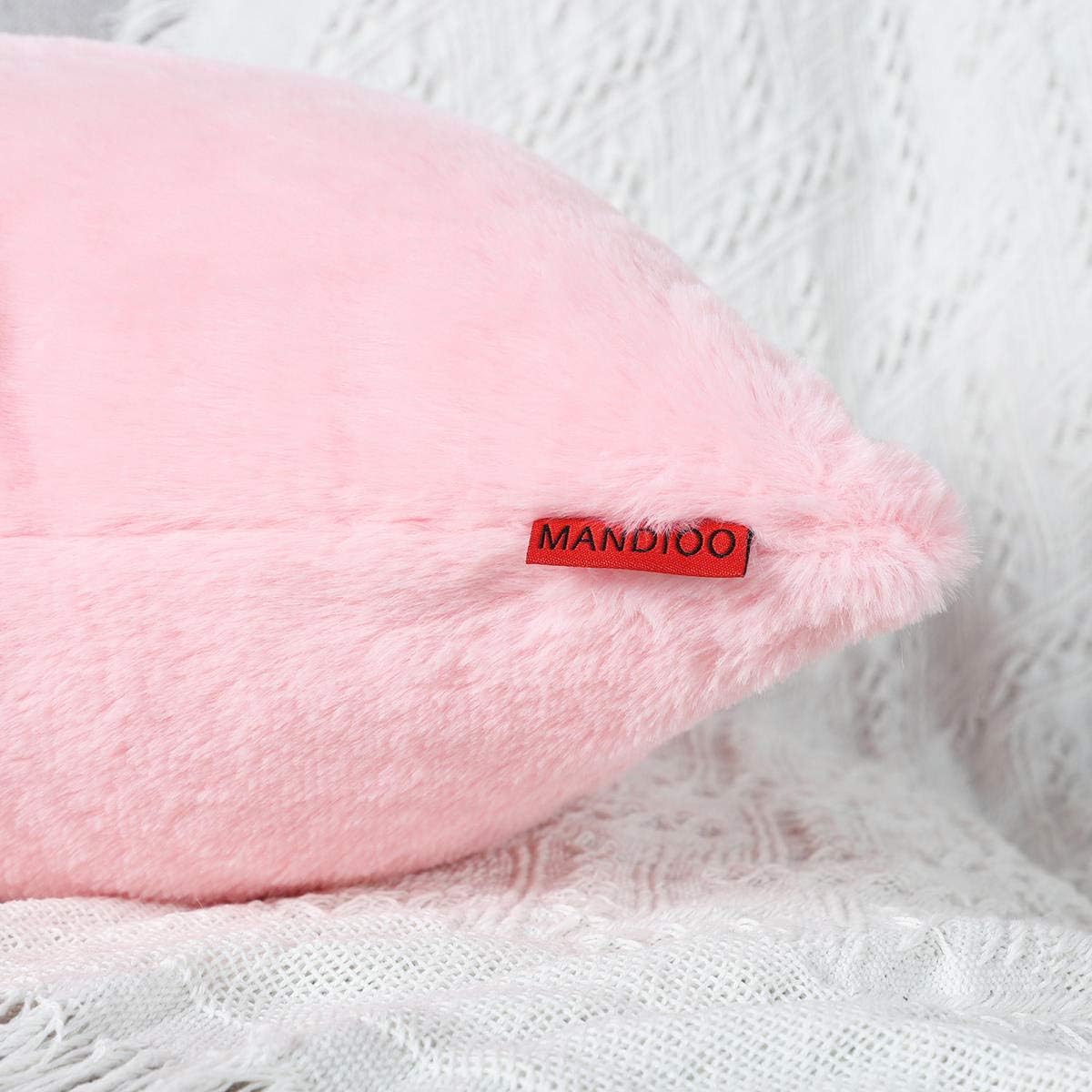 MANDIOO Pack of 2 Pink Faux Fur Fuzzy Cozy Soft Decorative Throw Pillow Covers Set Lumbar Cushion Cases Pillowcases for Sofa Bedroom Car 12x20 Inches - Image 3