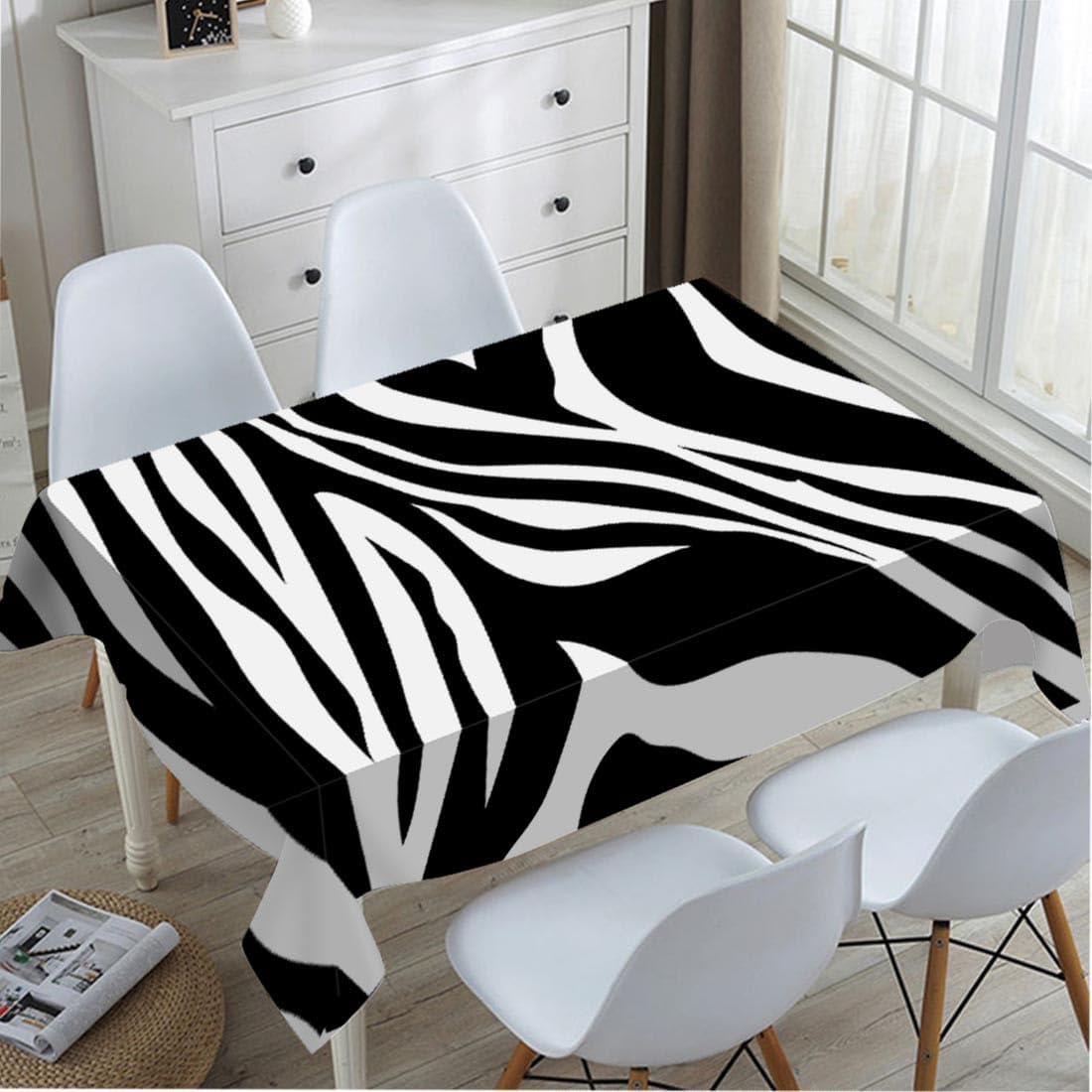 TKS MITLAN Zebra Stripes Black Decorative Rectangle Tablecloth Animal Skin Texture Polyester Table Cloths Kitchen Table Cover for Dining BBQ Picnic Coffee Table 60 x 84 Inch 6-8 Seats