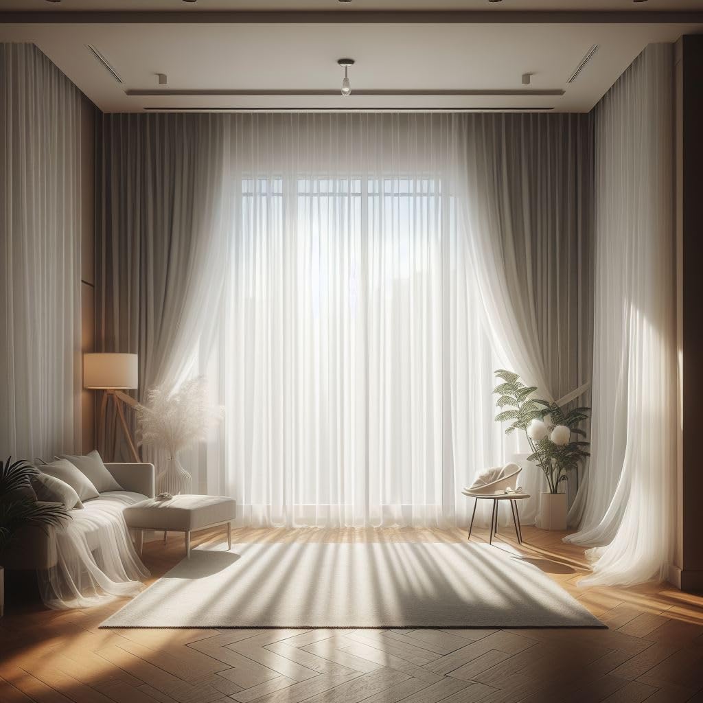 Cortina blanca en aspecto de lino, semitransparente, con cinta fruncida y cinta de plomo, para salón o dormitorio, 240 x 300 cm (alto x ancho)