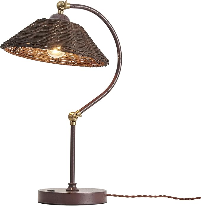 NUSRAN Hand Woven Rattan Table Lamp for Living Room Vintage Desk Lamp for Home Office, Bedside Nightstand Lamp for Bedroom Farmhouse Antique Table Lamp Rustic Industrial Lamp E26 LED