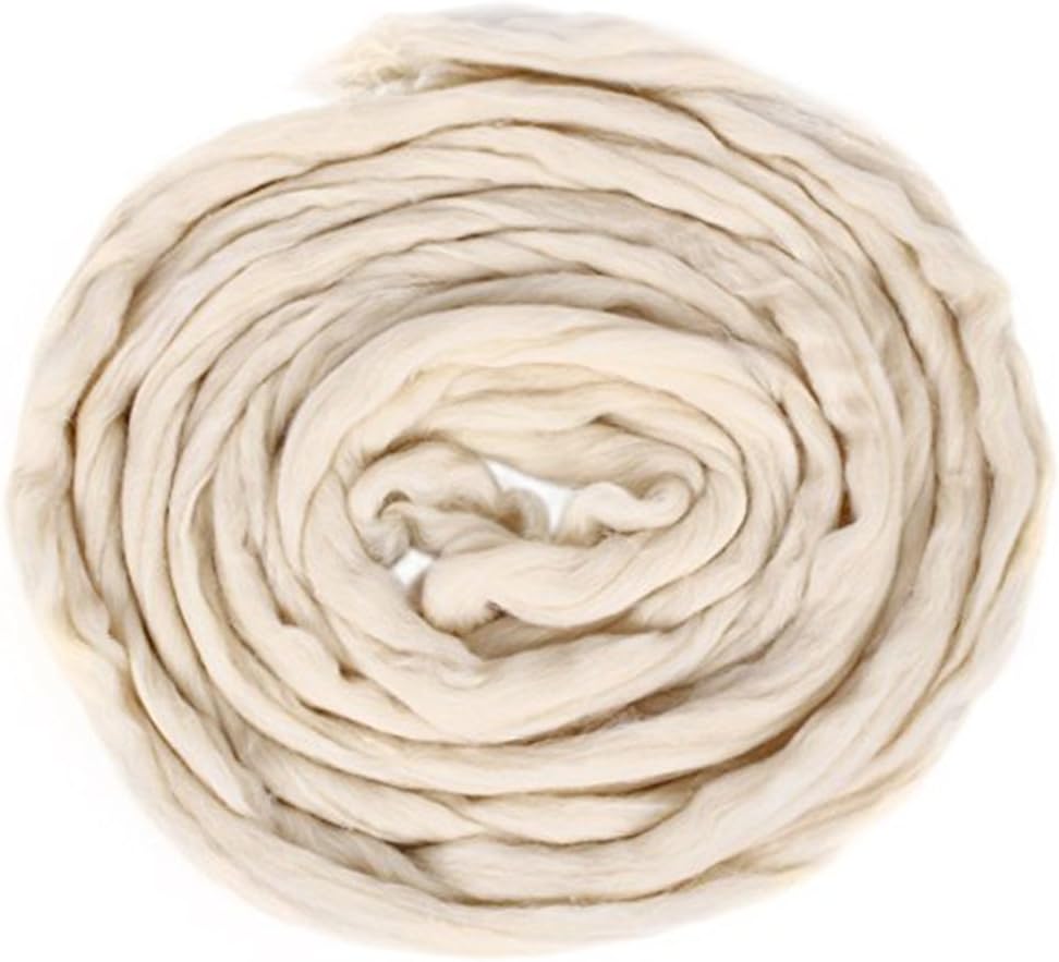 Woolen Yarn,Felting Wool Yarn Roving Wool Fleece Spinning Fiber for Needle Felting 200g (Galatea), White