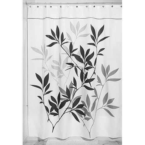 iDesign Leaves Long Shower Curtain, Black and Gray, 72-Inch by 84-Inch