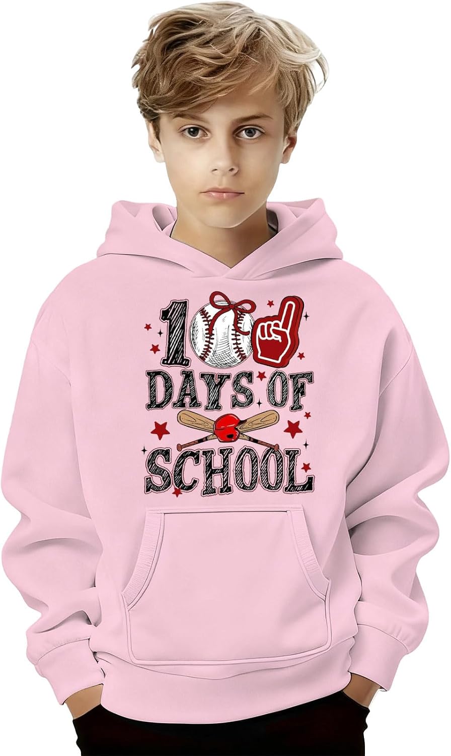 100 Days of School Hoodie for Kids Boys Letter Graphic Print Long Sleeve Sweatshirt Preppy Back to School Sweatshirts