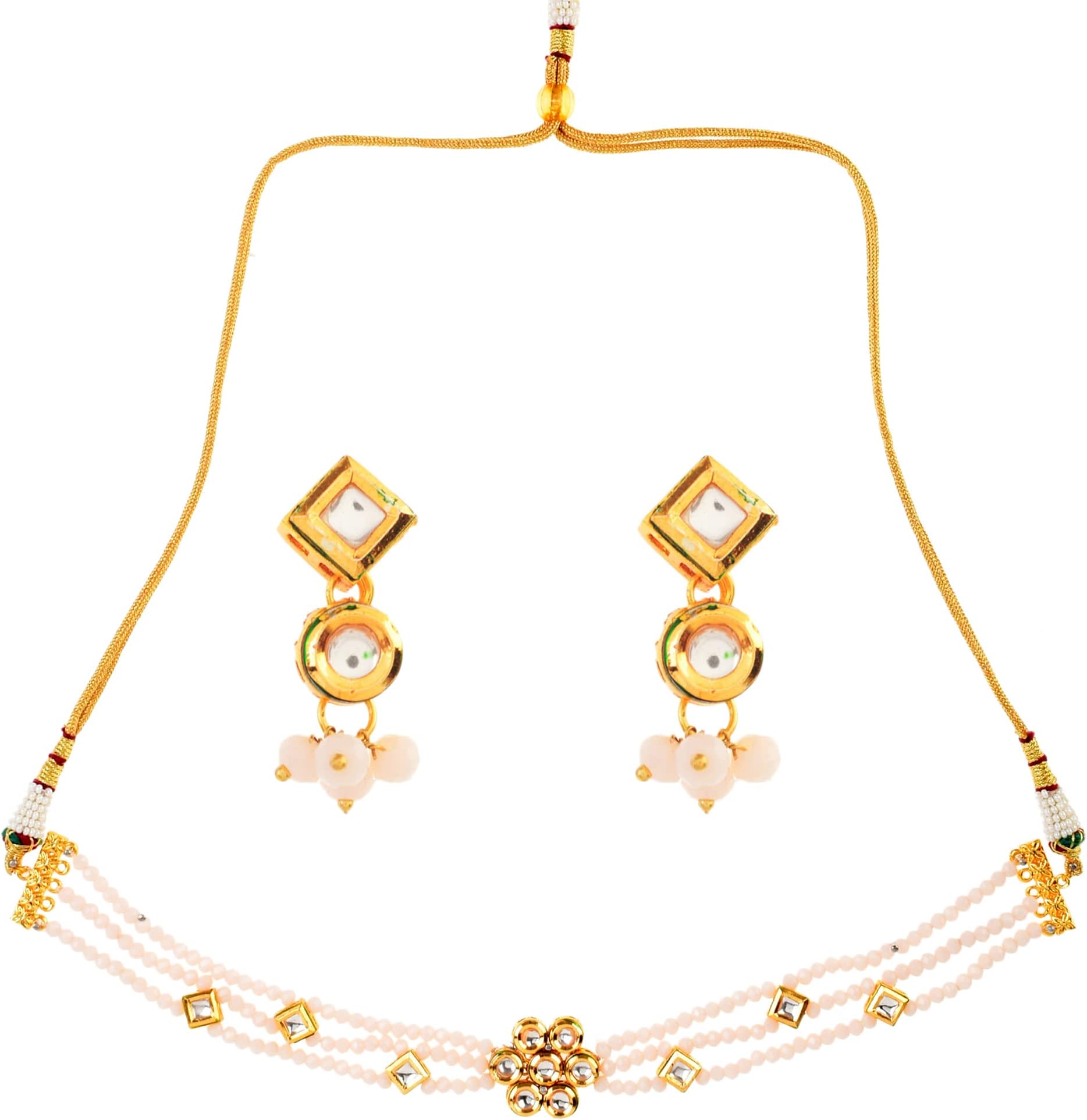 FEMIZEN White Gold tone Kundan onyx Choker necklace with earrings.