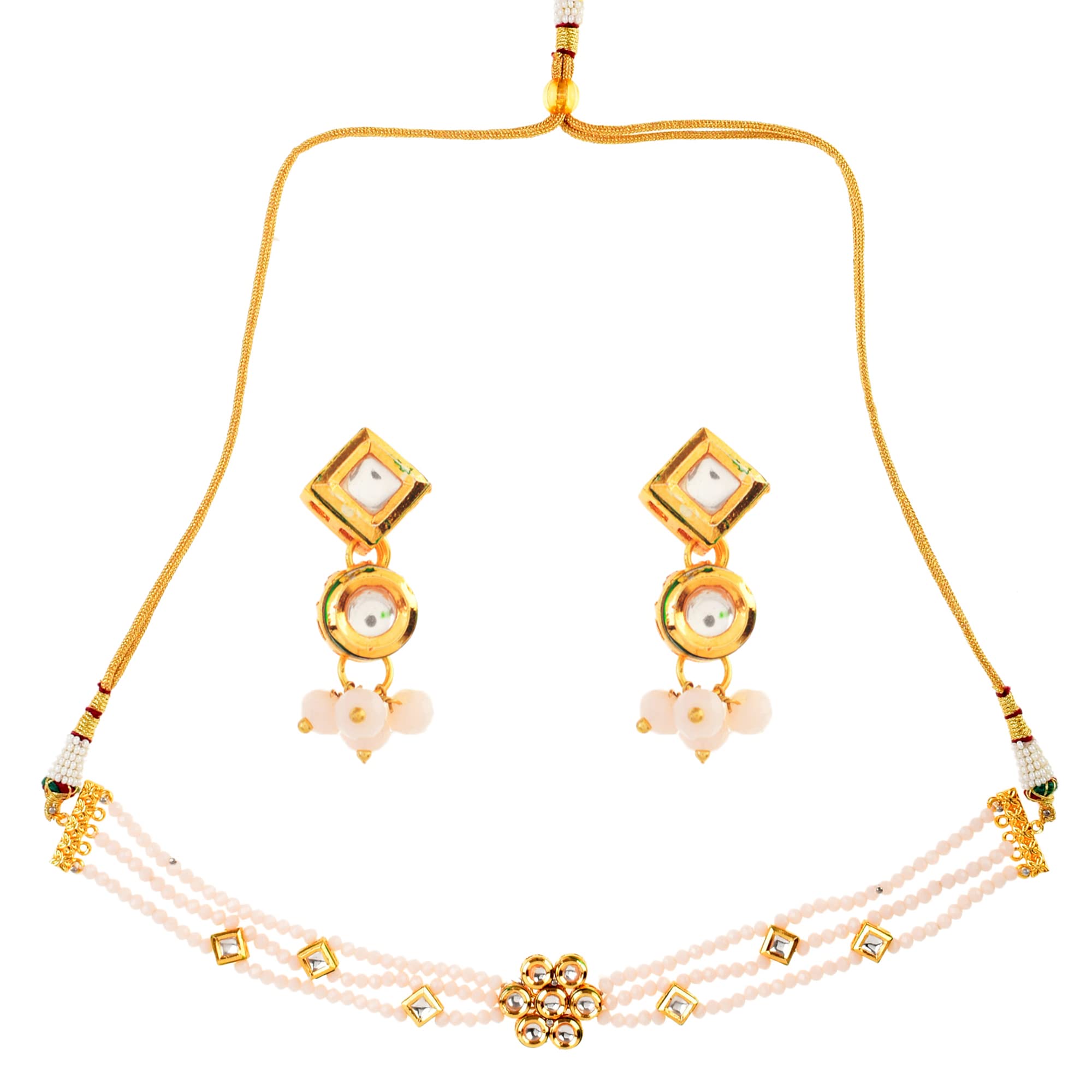 FEMIZEN White Gold tone Kundan onyx Choker necklace with earrings.