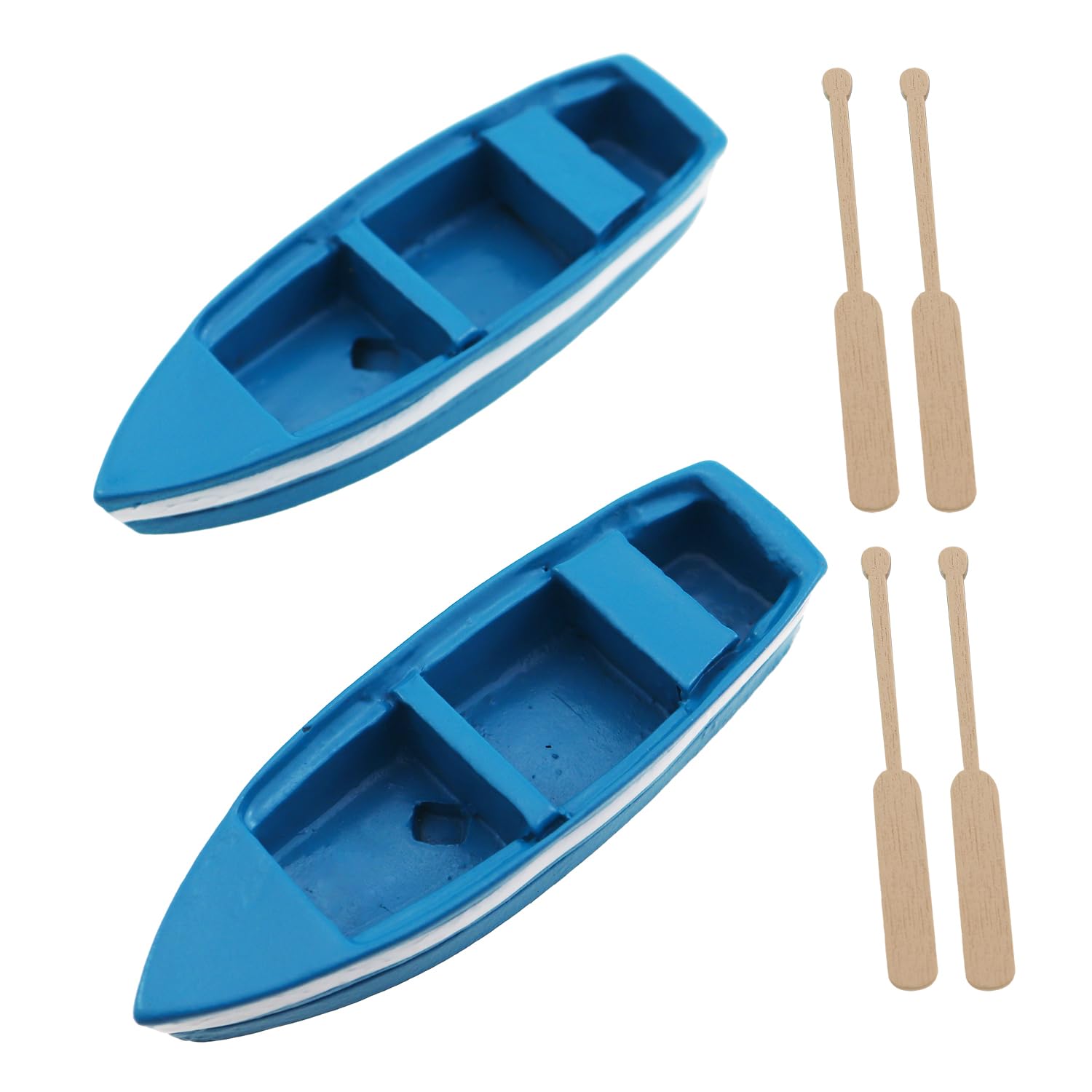 CTWHA 2PCS 6x2x1cm Mini Resin Model Boat Double Oars Blue Ship Micro Landscape Ornament for Cake Decorating Accessories