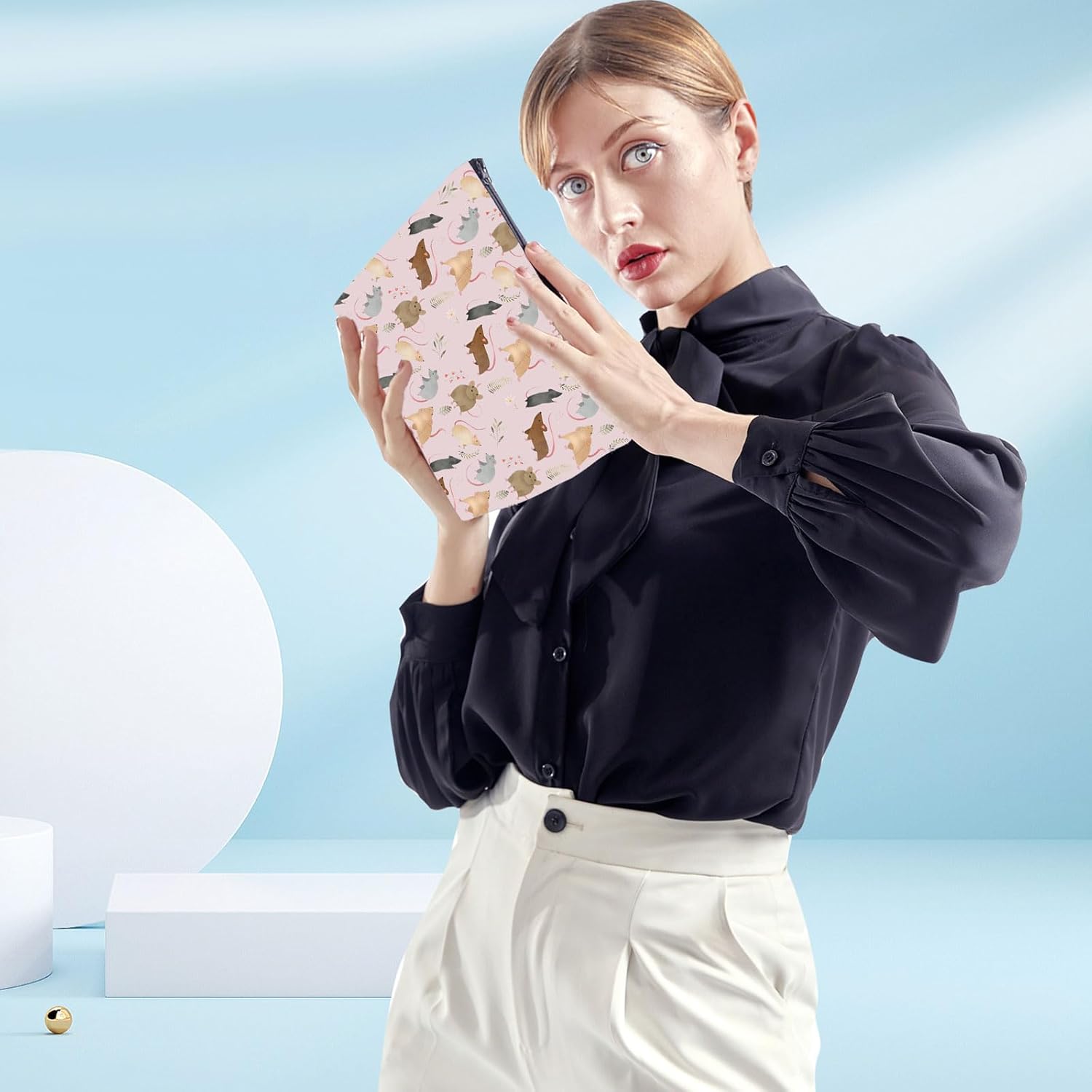 XYANFA Rat Cosmetic Makeup Bag Rat Lovers Gifts Mouse Mom Gifts Rat Owner Gifts Rat Women Gifts Cute Rat Zipper Pouch (rat makeup bag) - Image 4