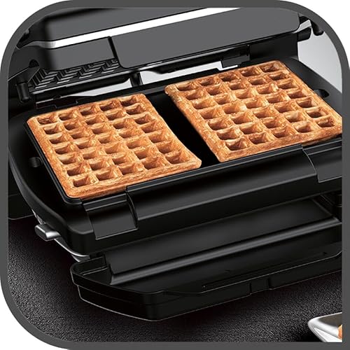 Tefal OptiGrill Waffelplatten, passend für OptiGrill+ und Elite Modell, einfach zubereitetete Belgische Waffeln, inklusive Schöpfkelle, spülmaschinengeeignet, schwarz, XA7248