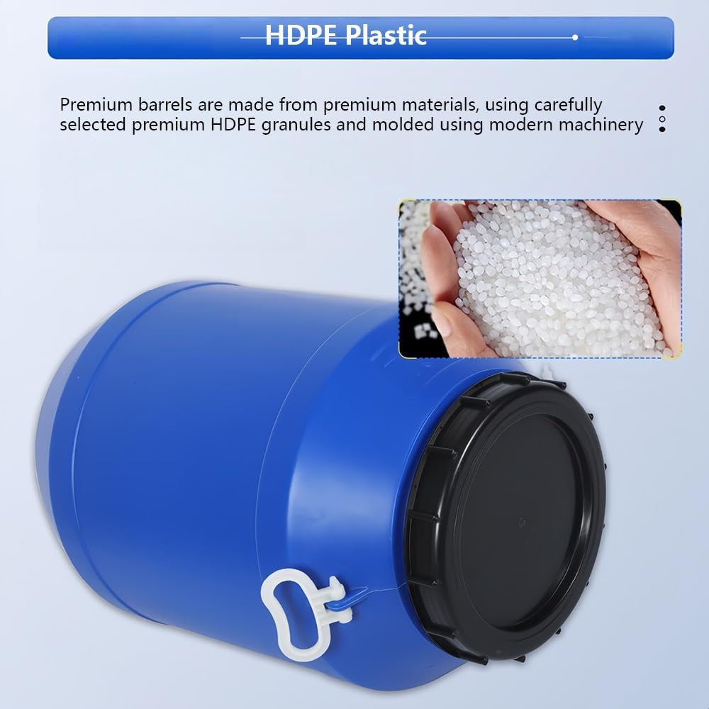 Plastic Sealed Storage Barrel with Lid, 25L/30L HDPE Fermentation Container for Grains, Liquids, and Household Use, Heavy-Duty Blue Sealed Drum with Handles(White,Large)