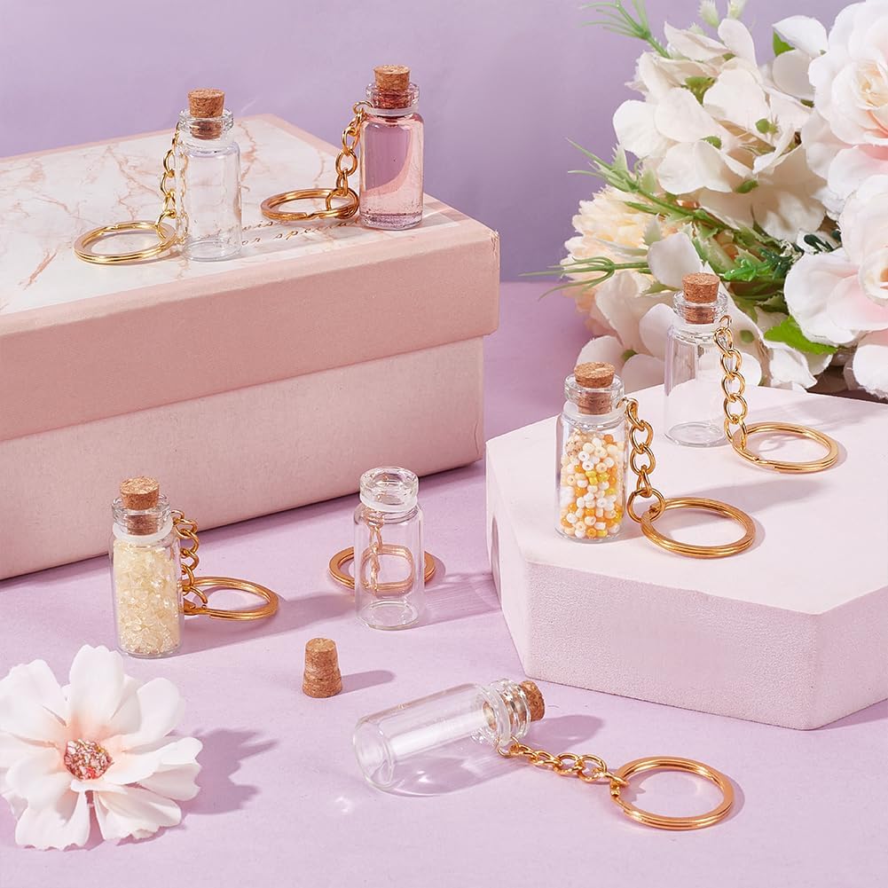 UNICRAFTALE 15Pcs Mini Glass Bottles 3ml Glass Vials with Corks Lids Clear Spell Jars with Metal Keychain Tiny Jars with Lids Message Potion Bottles for DIY Wedding Favors Party Home Decoration image 2