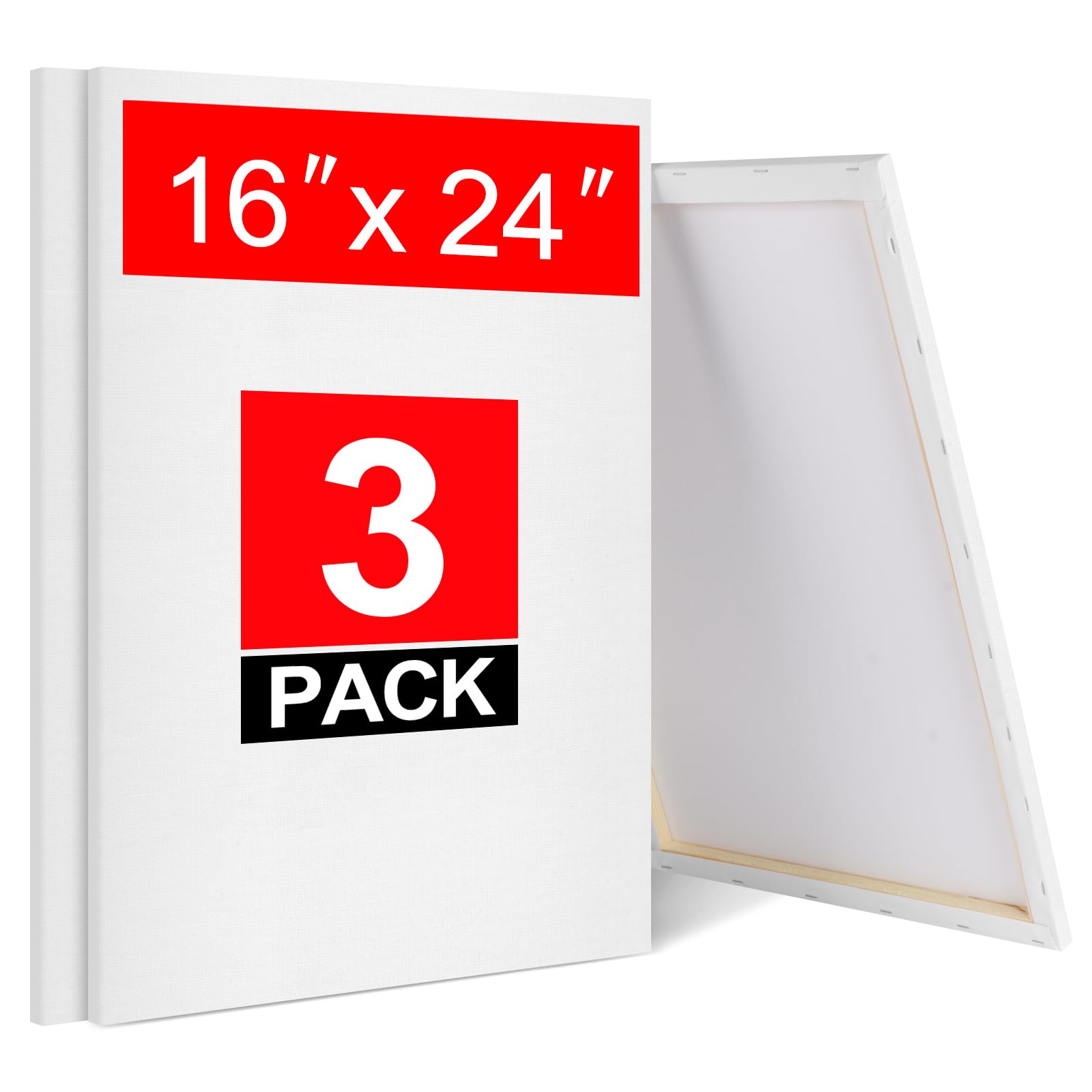 3-Pack Large Blank Canvas, 40x60cm Acid-Free Cotton 280GSM, Triple Primed A2 Canvases for Acrylic, Oil Paint & Wet Art Media,Ideal for Painting Projects