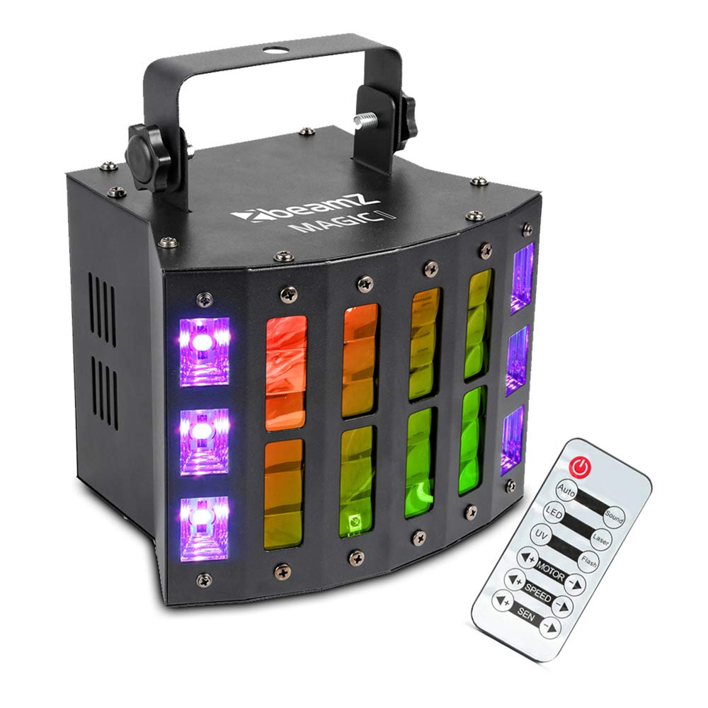 Beamz White Magic1 Derby Disco Party Light With Uv Strobe Effect, Rgbawp Leds, Dmx Control & Ir Remote For Mobile Djs, Home Parties & Events Lighting