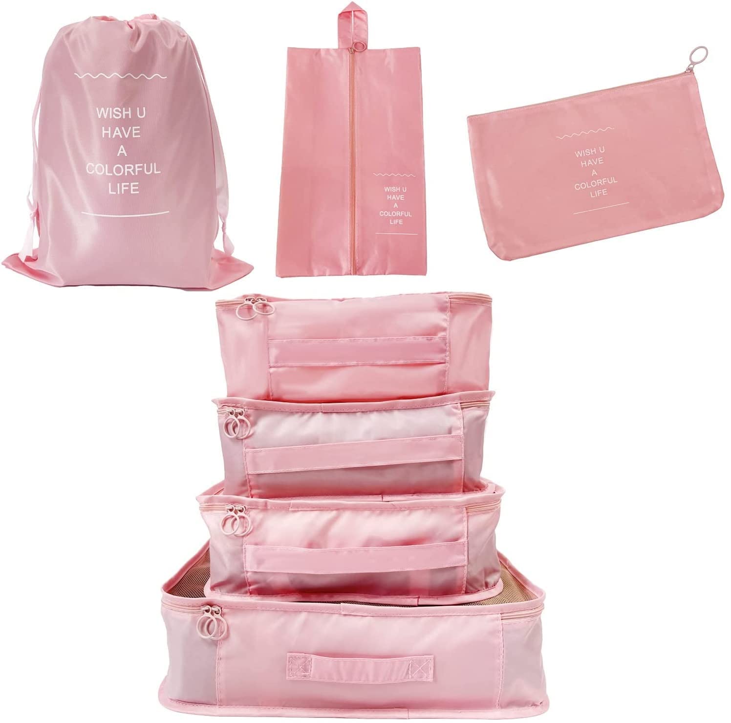 7 Set Packing Cubes Clothes Storage Bag Luggage Packing Organizers for Travel Accessories PAZIMIIK Pink