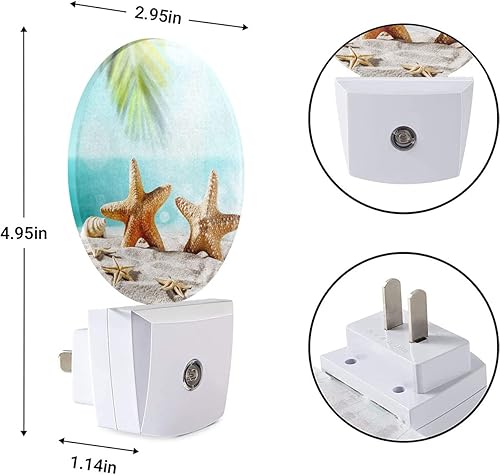 Miniatura 7 de EKOBLA Luces nocturnas de playa con estrellas de mar de verano, enchufables a la pared, concha de mar, palmera, sol, luz nocturna, sensor de