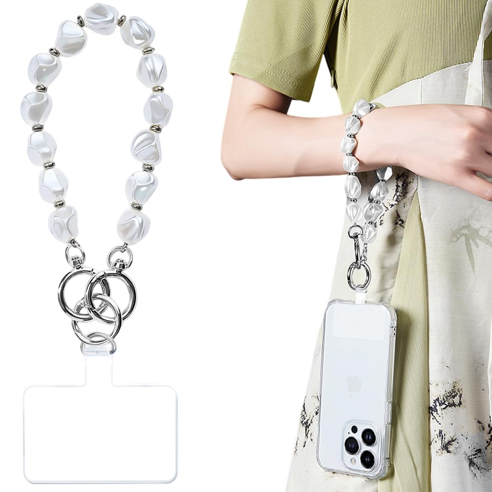 Turkalla Baroque Pearl Beaded Phone Charm with Tether Tab, Hands-Free Wrist Strap Compatible with Most Phones for Women