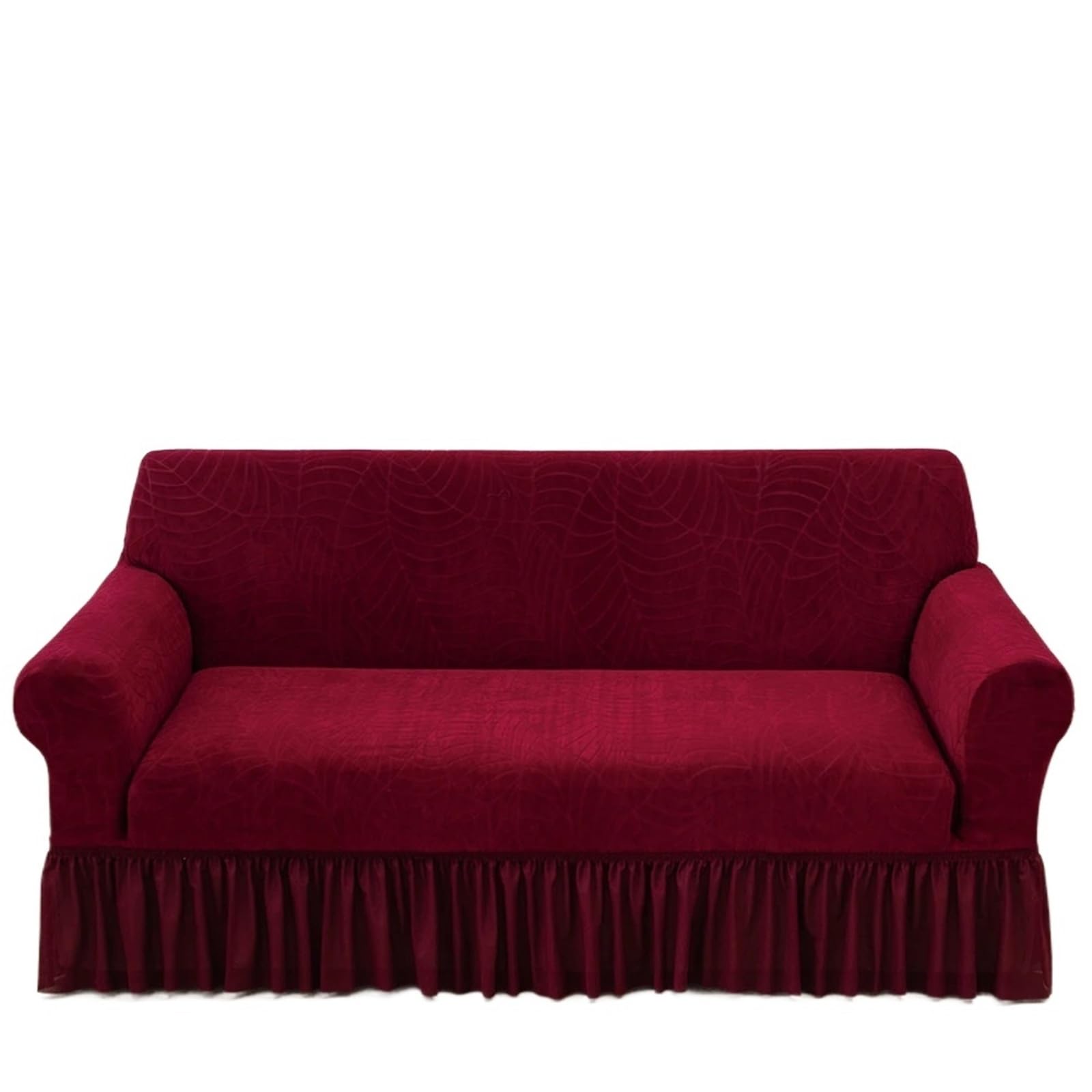 GCYEIDMA Skirt Sofa Cover Jacquard Sofa Slipcover with Skirt Stretch Cover for Living Room Couch Covers Easy Fitted Washable(Dark Red,3-seater 190-230cm)