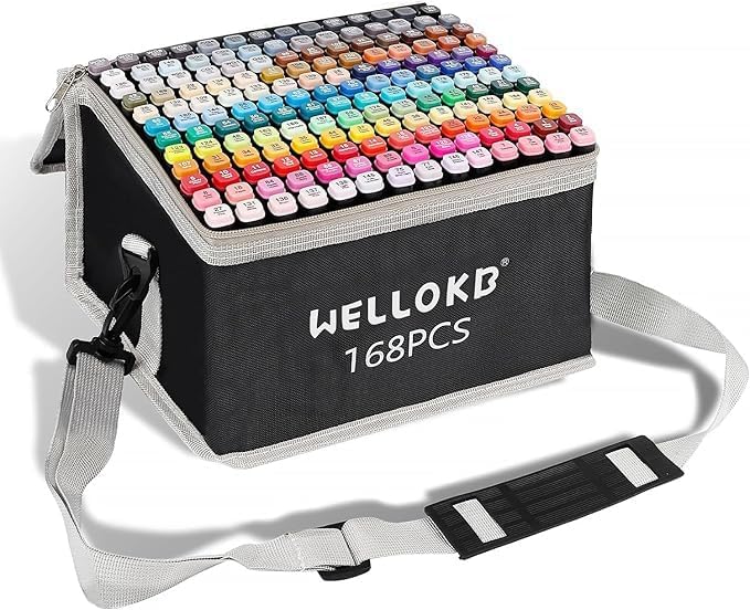 Alcohol Markers, Dual Tip Permanent Art Markers for Coloring, Illustrations, and Sketching, Includes Case for Easy Storage, Alcohol, Based Ink Ideal for Book Painting and Card Making (168)