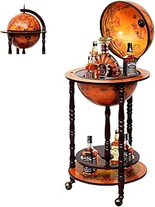 Medimall Wood Globe Bar Liquor Cabinet, Italian Replica Vintage Alcohol Cart with Shelves and Wine Rack