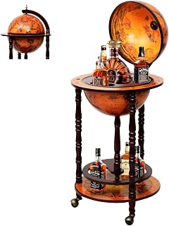 MEDIMALL Wood Globe Bar Liquor Cabinet, 16th Century Italian Replica Bar Stand for Liquor, Wine, Stemware, Vintage Alcohol Cart w/Liquor Shelves, Globe Bar Cart for Living Room, Dining Room