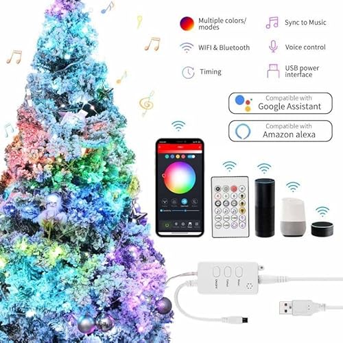 Sxlofty Smart Fairy String Lights - 65.6Ft 132Led Fairy Lights With Music Mode Remote App Control Rgb Color Changing Timer Compatible With Google Home Alexa Usb Powered For Christmas Decoration #TOP3