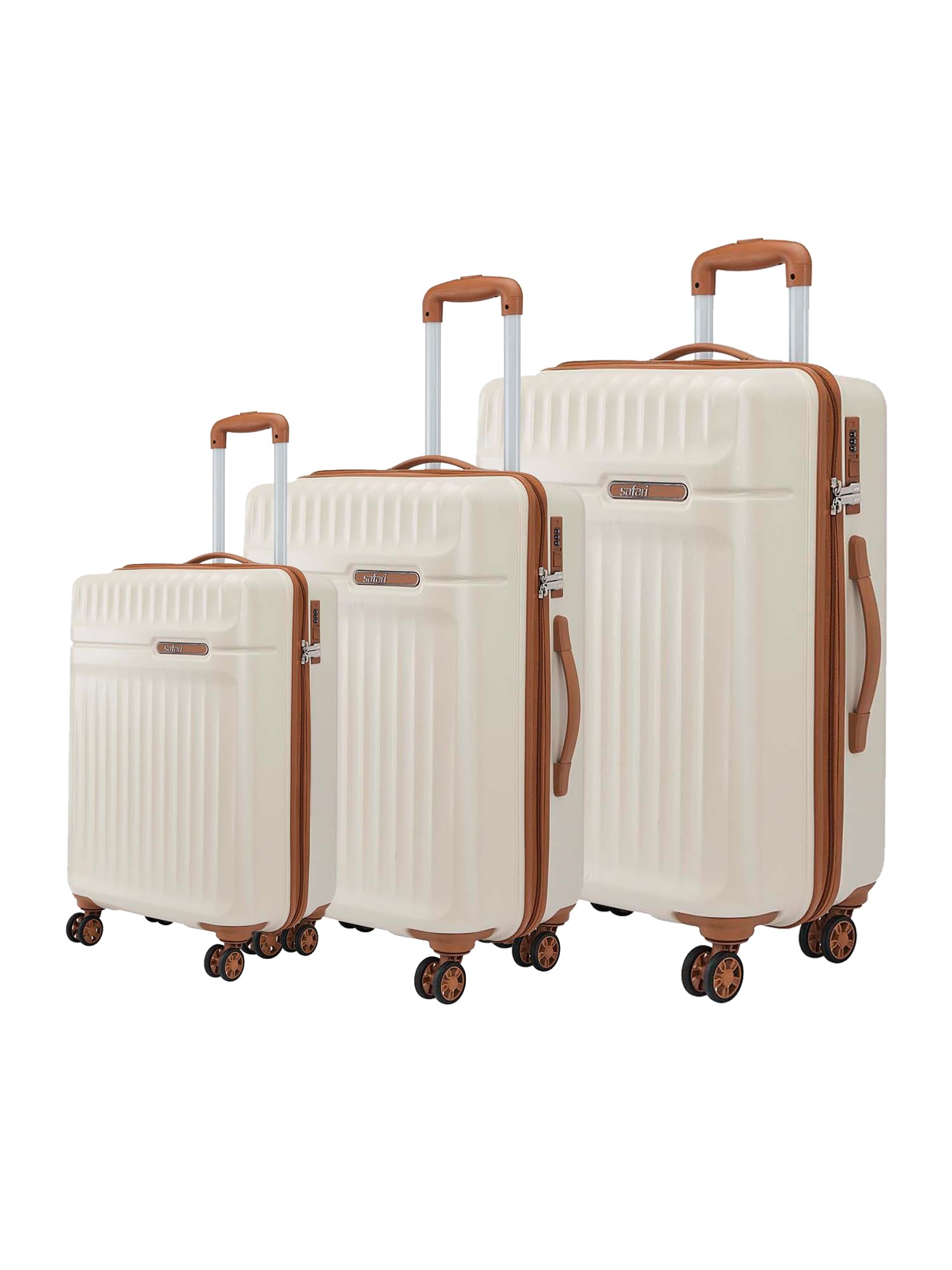 safari Runner Set of Small, Medium and Large 8 Wheels 55, 66 and 77cm Hard Case Polycarbonate 360 Degree Wheeling System, Trolley Bags for Travel, Suitcase for Travel, Vanilla-picture-40