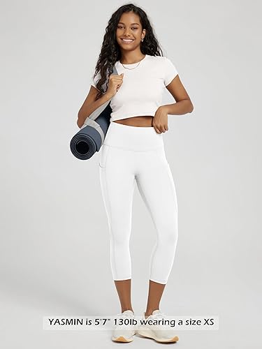 Miniatura 452 de ODODOS - Leggings tipo capri de mujer, no se traslucen y modelan el abdomen, con cintura alta y bolsillos; para hacer yoga, atletismo, ejercicio