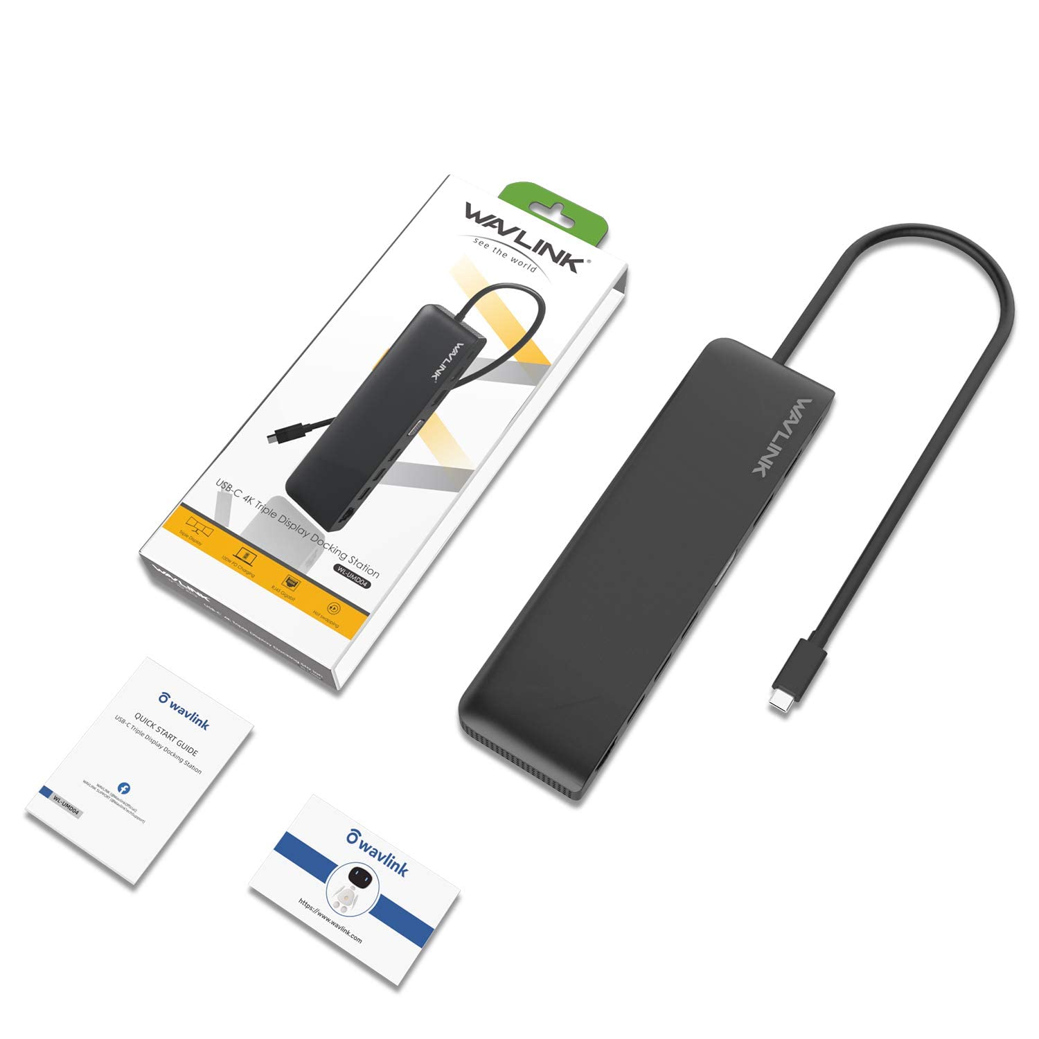WAVLINK Station d'accueil USB-C, Triple Affichage, Écran d'extension, USB3.0/2.0, VGA, 1x Displayport & HDMI, USB-C 100W PD Charge Alimenté, Rj45 Gigabit Enthernet, Compatible avec Mac Os et Windows
